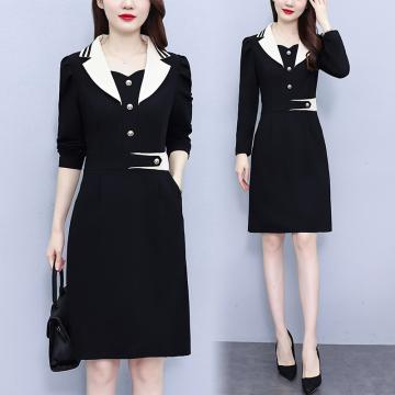 RM32990#新款胖mm大码韩版拼接遮肉修身显瘦法式连衣裙