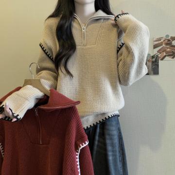 RM33114#大码女装韩版冬季简约百搭慵懒设计感宽松显瘦套头纯色毛衣女