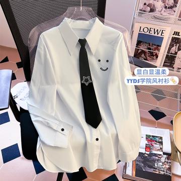 RM33445#白色衬衫女 上衣领带设计小众休闲宽松衬衣薄款防晒衣