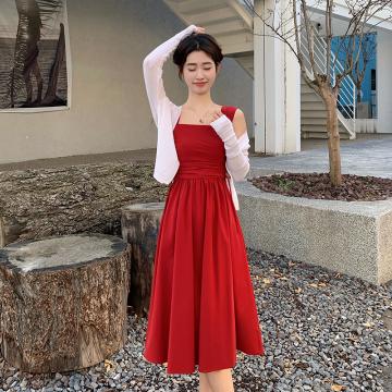 RM33630#春夏新款法式温柔风高端气质初恋裙子别致红色连衣裙女夏季