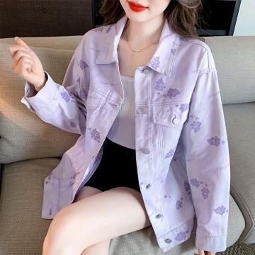 RM33785#新款紫色葡萄印花牛仔外套彩绘设计感小个子牛仔衣