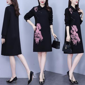 RM33808#大码女装 新款国风新中式重工刺绣高级感气质连衣裙