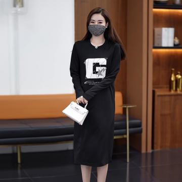 RM33856#新品大码女装印花气质减龄中长款连衣裙