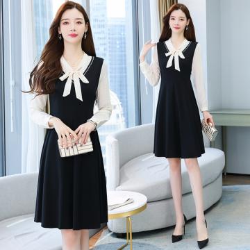 RM33875#新款秋装法式裙子女长袖收腰假两件连衣裙设计感小众