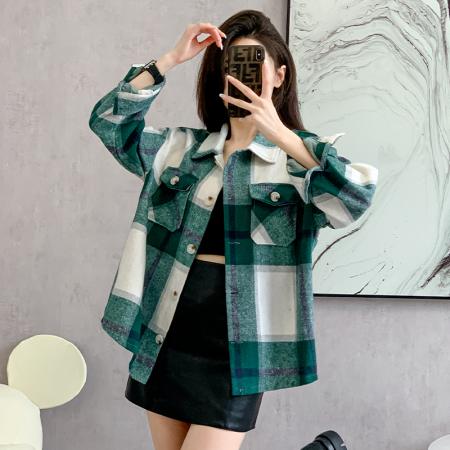 RM31698#女装经典款秋冬季长袖软呢格子衬衫外套上衣