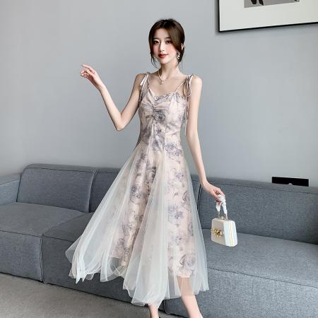 RM31716#超仙在逃公主吊带连衣裙女网纱拼接收腰显瘦高级感气质约会