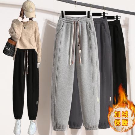 RM31795#运动休闲卫裤羊羔绒加厚束脚裤 新款简约大码萝卜哈伦裤女
