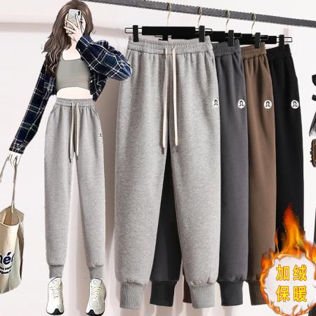 RM31796#新款加绒加厚束脚休闲运动裤女简约百搭显瘦哈伦卫裤