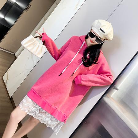 RM31810#连帽卫衣女中长款连衣裙假两件宽松加肥胖mm大码女装230斤