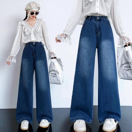 RM31811#新款高腰阔腿宽松显高显瘦牛仔裤大码女装胖妹妹230斤