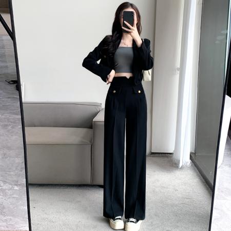 RM31834#新款西装设计感花苞高腰阔腿裤宽松休闲垂坠感直筒长裤潮