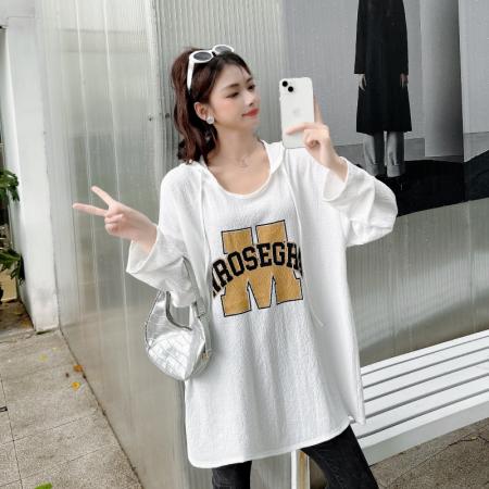 RM31845#新款胖妹妹大码显瘦女装时尚洋气质韩版连帽印花上衣