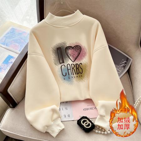 RM31860#半高领加绒加厚卫衣女圆领设计感爆款上衣