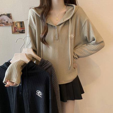 RM31864#新款胖mm辣妹休闲连帽设计感刺绣长袖卫衣百搭上衣