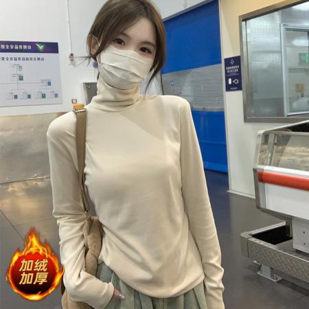 RM31869#加绒秋冬新款半高领打底衫女百搭修身长袖堆堆领内搭上衣