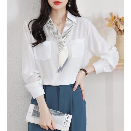 RM31876#宽松百搭白色衬衫女春款2024春季新款设计感小众女士衬衣洋气上衣