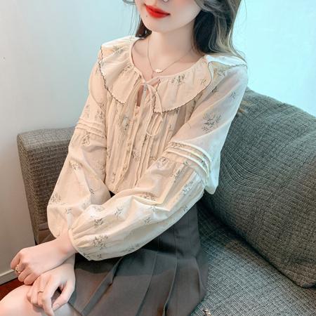 RM31885#新款碎花雪纺衫女娃娃领衬衫小个子显瘦洋气上衣
