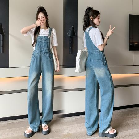 RM31919#牛仔背带裤女法式桔梗初恋设计感洋气减龄直筒阔腿连体裤