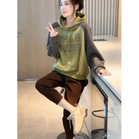 RM31927#连帽拼接美式复古宽松套头卫衣女爆款时尚洋气 新款欧货潮