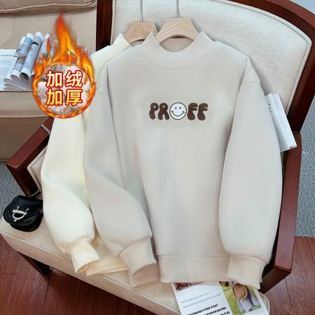 RM31946#华棉复合羊驼绒 卫衣女秋冬刺绣半高领保暖上衣大码女装