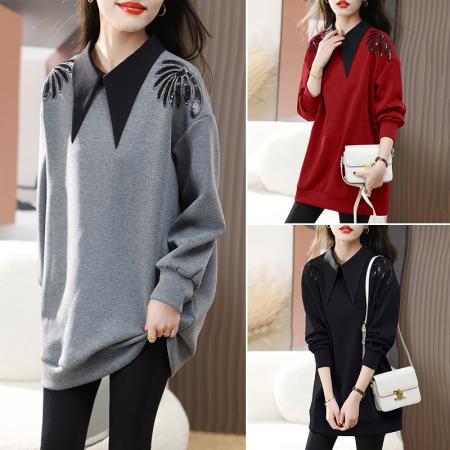 RM31956#新款大码气质简约娃娃领宽松型卫衣