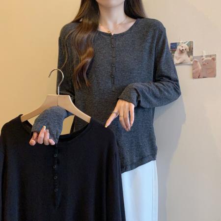 RM31994#大码春季新款胖MM双层下摆排扣休闲宽松T恤女
