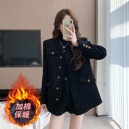 RM32007#新款复古高级感显瘦小香风外套短裤套装两件套