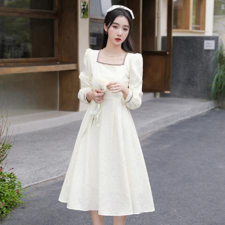 RM32029#高级感冷淡风长裙 新款女装春秋季别致漂亮法式长袖连衣裙子女