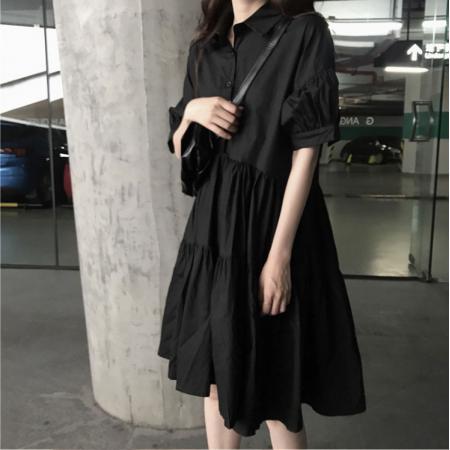 RM32047#新款洋气复古小黑裙大码胖妹妹遮肚显瘦连衣裙M-4XL200斤