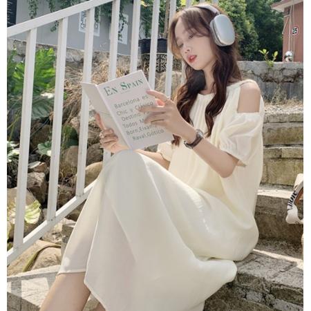 RM32053#新款韩版宽松露肩法式大码女装胖MM连衣裙M-4XL200斤