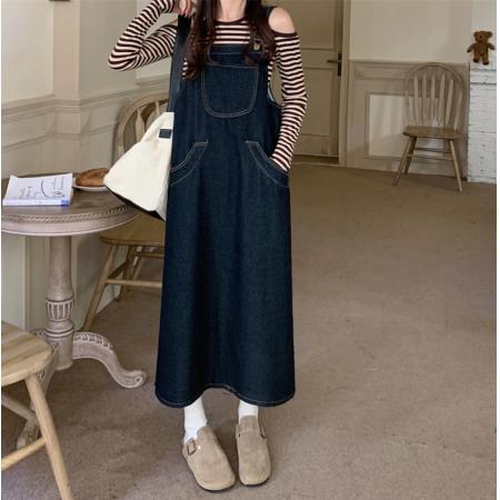 RM32055#新款胖mm大码女装牛仔中长款宽松背带裙S-5XL200斤