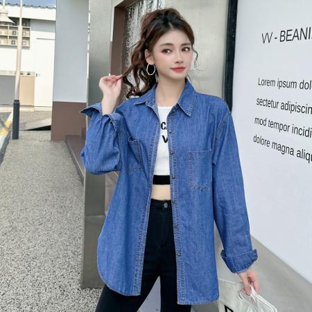 RM32067#新款大码显瘦女装时尚洋气质韩版纯棉牛仔衬衫女衬衣