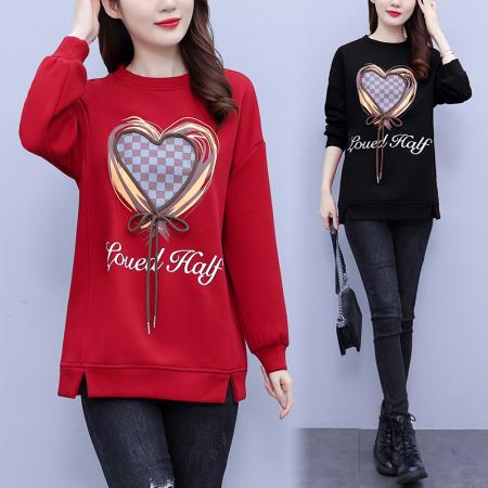 RM32077#加绒绒厚新款中长款字母印花套头卫衣外套休闲圆领上衣女