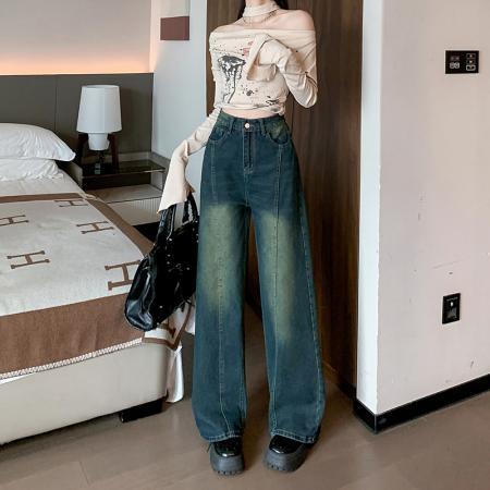RM32096#新款设计感牛仔裤女高腰宽松阔腿高街直筒裤子ins潮