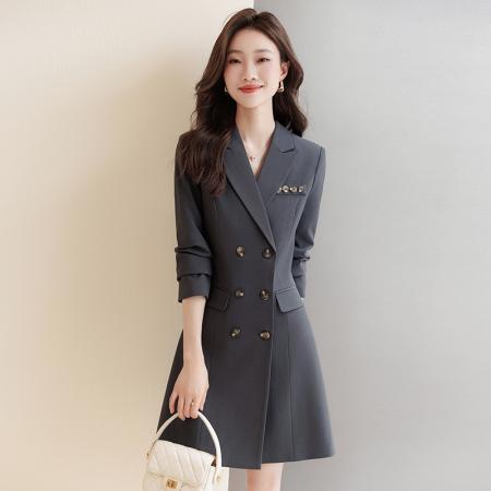 RM32141#时尚韩版黑色西装连衣裙2023秋冬新款职业正装通勤女连衣裙中长款