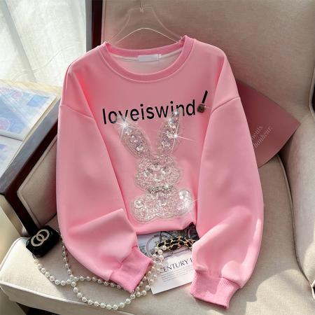 RM32179#超美重工镶钻钉珠兔子潮牌卫衣女长袖套头休闲上衣宽松