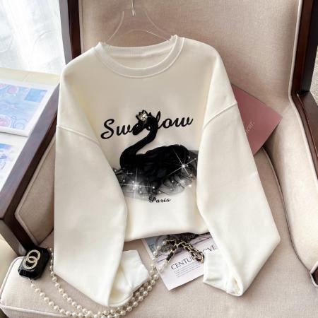 RM32180#新款重工钉珠韩版卫衣女圆领宽松套头上衣