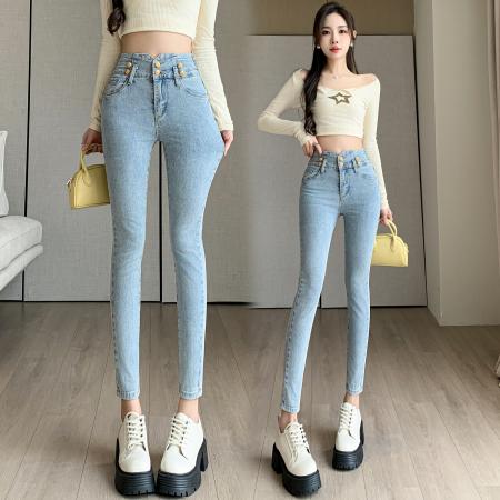 RM32195#新款牛仔裤女高腰铅笔九分弹力显瘦提臀小脚八分裤显高