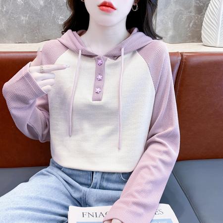 RM32203#韩版撞色连帽长袖宽松拼色显瘦卫衣