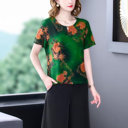 RM32241#香云纱重磅真丝衬衫女短袖桑蚕丝上衣宽松大码显瘦小衫