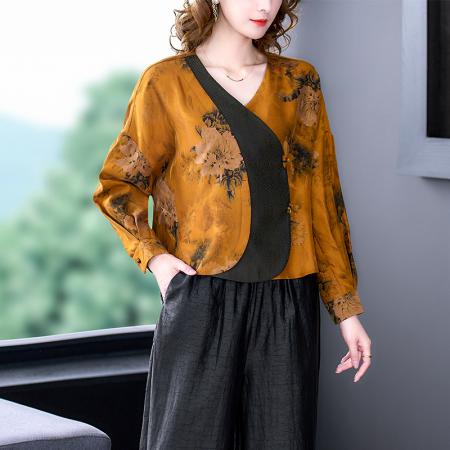 RM32242#香云纱时尚套装高端正品2024年春秋季新款正宗真丝上衣宽松大码