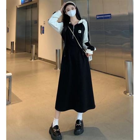 RM32306#卫衣连衣裙新款高级感气质收腰显瘦微胖妹妹遮肉长裙子