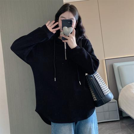 RM32326#大码女装欧棉绒长袖T恤休闲遮肉显瘦连帽休闲卫衣潮