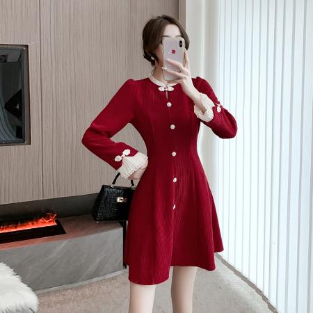 RM32337#新款新中式国风盘扣荷叶边甜美减龄小个子连衣裙女