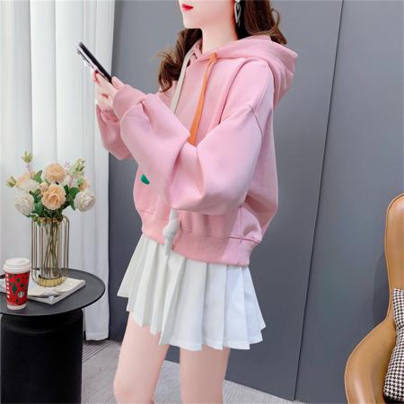 RM32340#纯棉华棉复牛奶丝 短款双色抽绳设计卫衣女