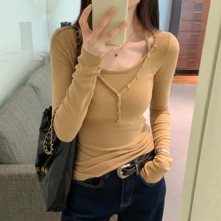 RM32393#美式排扣针织衫新款长袖开衫百搭上衣