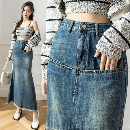 RM32402#牛仔裙女2024新款春夏半身裙设计感小众A字鱼尾中长款裙子