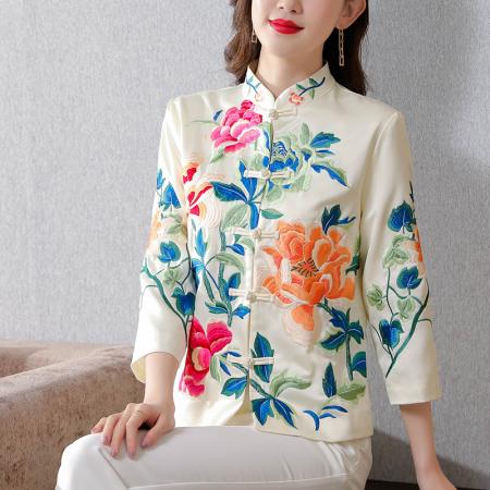 RM32410#中式绣花上衣女短款复古小外套唐装女中国风旗袍民族服装上装