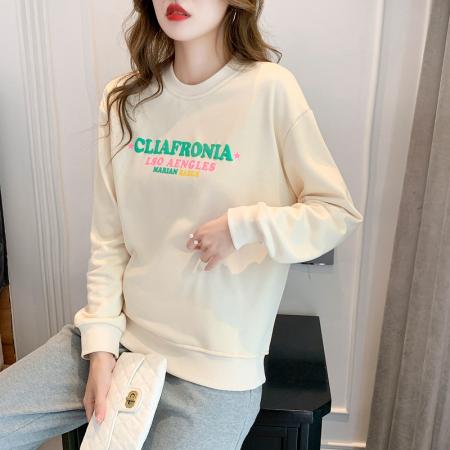 RM32441#纯色宽松全棉舒适圆领套头毛圈字母印花卫衣