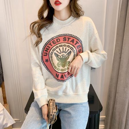 RM32444#复古徽章cream高街潮街头情侣jerry套头圆领卫衣